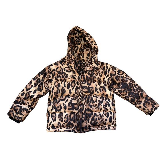 AQUA Leopard Print Hooded Puffer Jacket | Bold Animal Print Coat | Size S - Picture 2 of 7